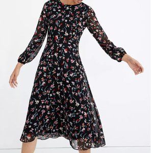 Madewell Black Sheer-Sleeve Midi Dress Size 12